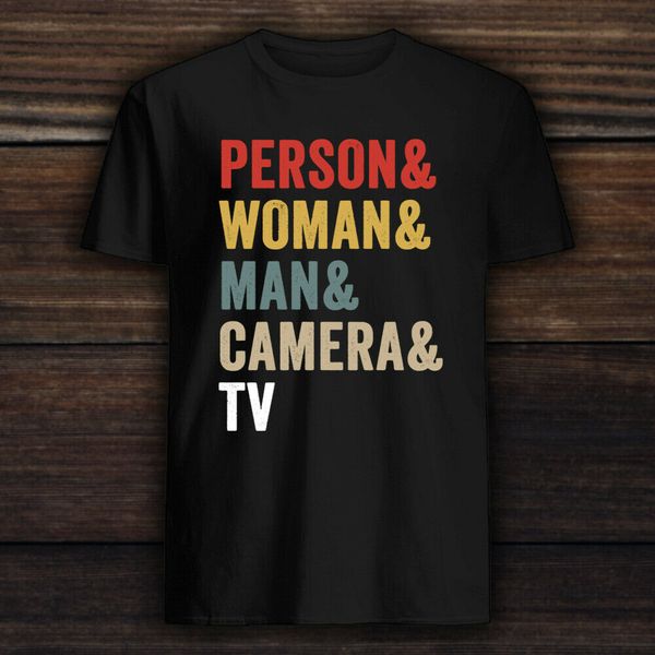 

person woman man camera tv shirt - donald trump crazy cognitive test t-shirt, White;black