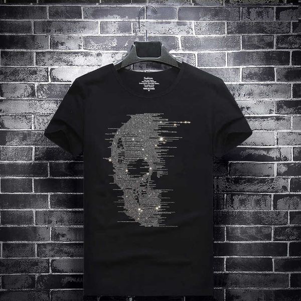 

fashion t shirt skull head drill short sleeve men's 2021 summer brand round neck half social guy big size suit 42, White;black