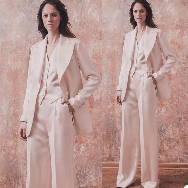 

peaked lapel solid women suits 3 pieces ( vest + jacket pant ) custom made blazer party daily casual women's two piece pants, White