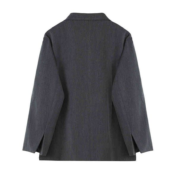 

women's leather & faux gray blazer female korean casual jacket released autumn oversized single-breasted turndown collar long sleeve n9, Black