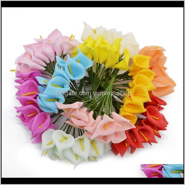 Grinaldas decorativas suprimentos festivos entrega de gama de jardim em casa 840 pcs/lote mini flores artificiais de cabeça artesanal pema calla lily fluxo