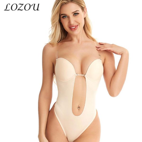 

women's front opening shape u shapewear sculpting underwear shaping clothes solid color one-piece corset halter bodysuit shapers, Black;white