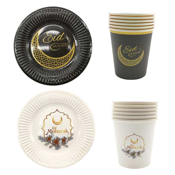 

disposable dinnerware chicinlife black white moon eid mubarak tableware plate cup ramadan party supplies favor