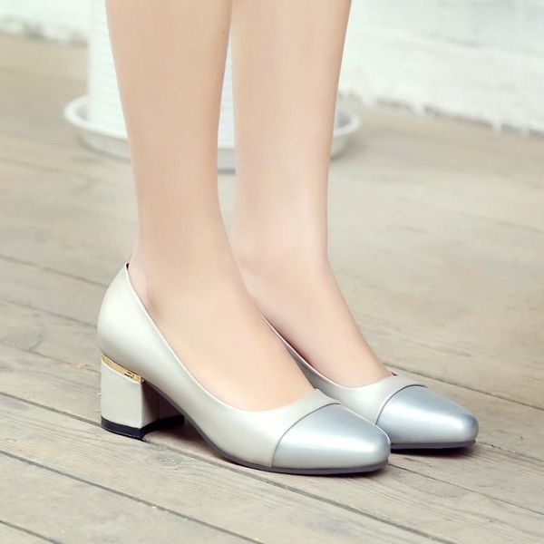 

dress shoes oversized ladies high heels women woman pumps round head rough heeled single, Black