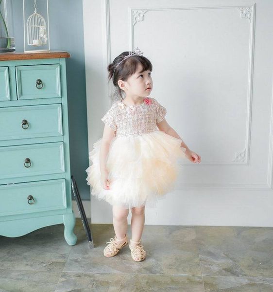 

girl's dresses spring autumn baby girl party es short sleeve woolen ffy soft gauze tiered children clothing e10101 69nq, Red;yellow