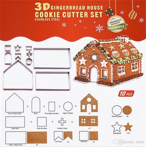 Großhandel Backformen 3D Lebkuchenhaus Edelstahl Weihnachtsszenario Ausstechformen Set Keksform Fondant Cutter Werkzeug