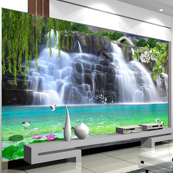 

custom wallpaper 3d stereo waterfall nature scenery mural living room tv sofa background painting decor waterproof