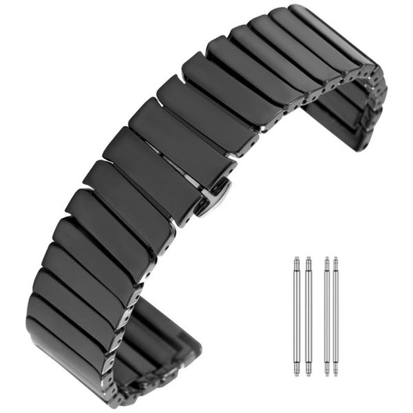 

watch bands 16/18/20/22 mm lug width ceramics butterfly buckle luxury wristwatch replacement straps with spring bars, Black;brown