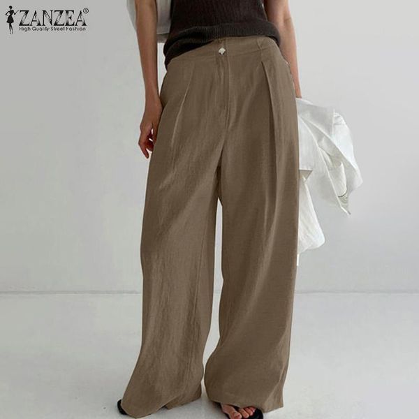 

women's pants & capris zanzea 2021 vintage wide leg pleated trousers casual high waist button long pantalon palazzo female solid turnip, Black;white