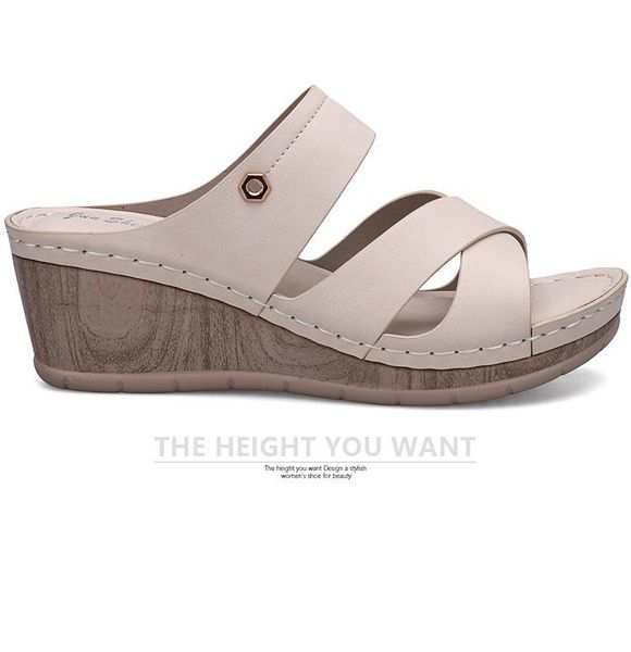 

fashion sandals and slippers women's casual comfortable large size slope heel women shoes slides, Black