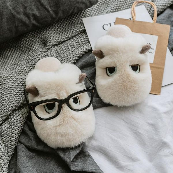 

winter warm home women fur slippers cute cartoon bear animals indoor floor ladies soft furry couples shoes woman, Black