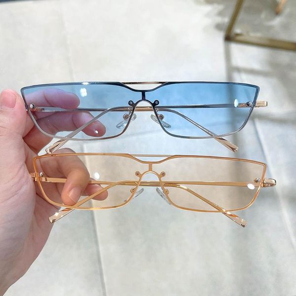 

sunglasses 2021 women or men rimless uv400 one-piece gradient sun glasses female flat metal small frame eyewear, White;black