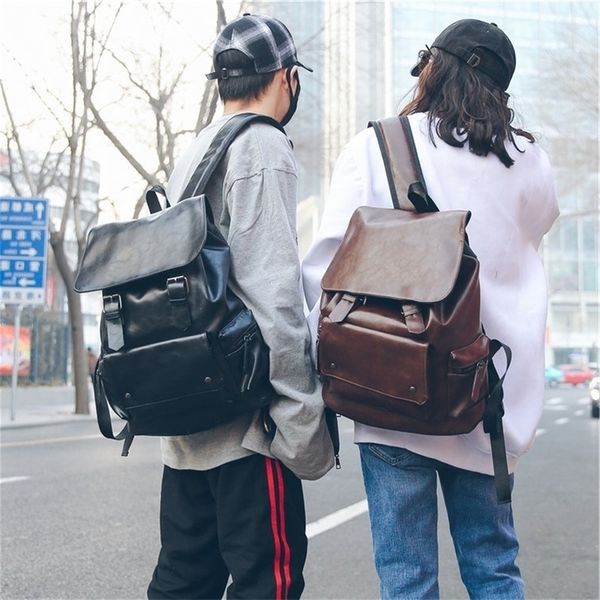 

new korean leisure pu backpack couple outdoor travel bag men's and women's usb computer