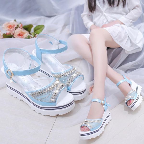 

sandals fashion wedge female women fish mouth buckle flat bottom platform thick high heels shoes #888 kvkx, Black