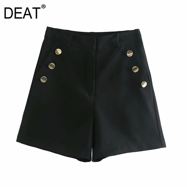 

[deat] spring fashion loose high waist breasted solid color casual all-match fit women shorts 13a978 210527, White;black