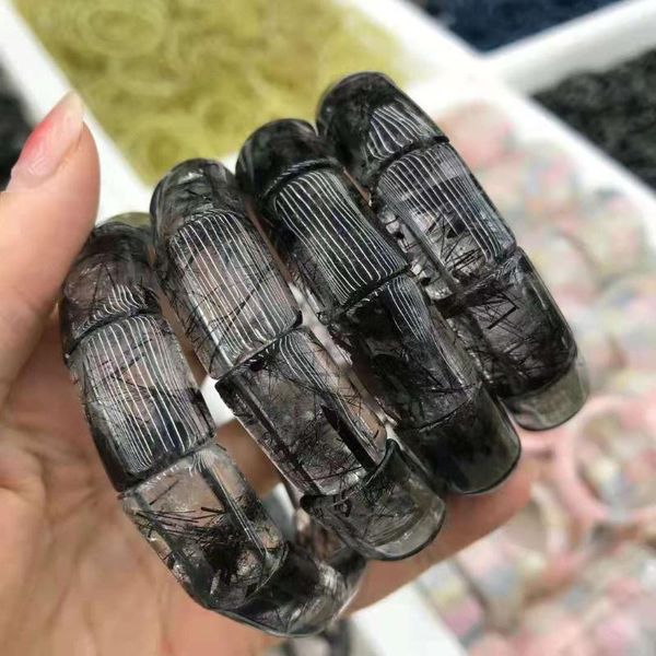 

bangle 14x19mm natural black rutilated quartz bracelet banglemm women men clear rectangle beads wealthy