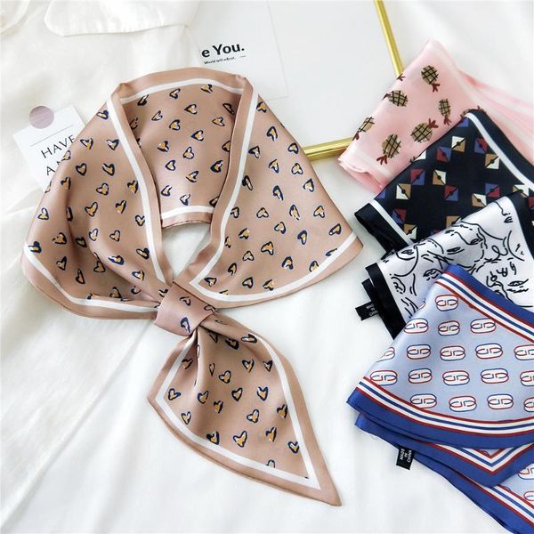 

scarves small scarf women silk headband foulard lady shawls wraps print office neck kerchief bandana, Blue;gray