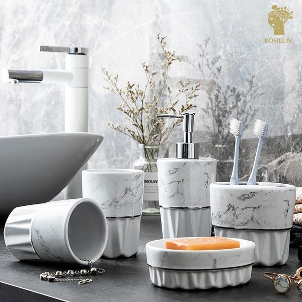 

bath accessory set el bathroom and home 5-piece nordic luxury style marble ceramic