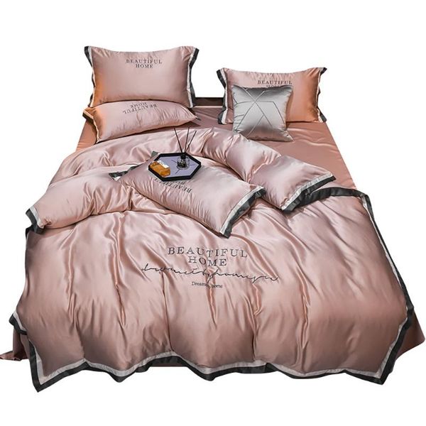 

bedding sets 1set iimitated silk fabric pure color duvet cover letters embroidery single double king size for adults 3070
