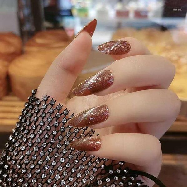 

24pcs star cat's eye detachable wearer fails nails manicure patch full cover fingernails tips for women and girls false1, Red;gold