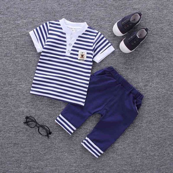 

2pcs summer kids boys clothing set baby striped t-shirt shorts children outfit sets for 0-4years, White