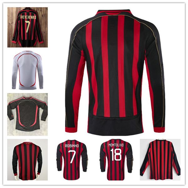 

long sleeve 90 91 ac retro shirts home 95 96 97 gullit soccer jersey 01 02 03 maldini van basten football kaka inzaghi 06 07 2009 pirlo shev, Black;yellow