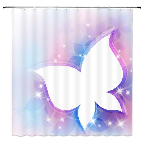 

shower curtains butterfly curtain, abstract floral white silhouette on a magical spring meadow print, fabric bathroom decor set