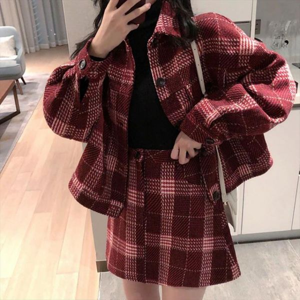 

autumn fashion plaid suit short womens dresses skirt jacket sets loose s 3xl, White