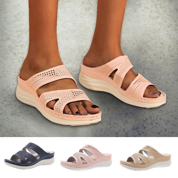 

slippers 2021 summer women's flip flops the fashion round head comfortable open toe sandals solid color casual platform shoes adult, Black