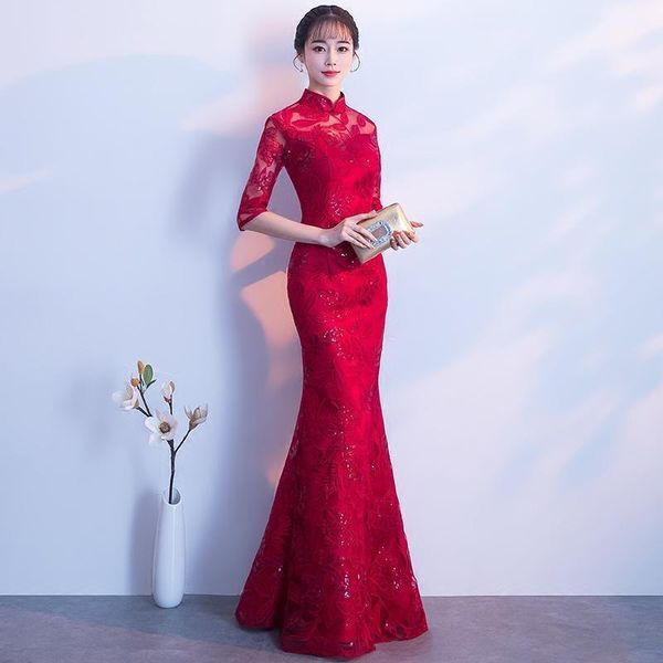 

casual dresses red womens embroidery evening cheongsam wedding party dress maxi qipao long gown retro vestido xs-3xl1, Black;gray