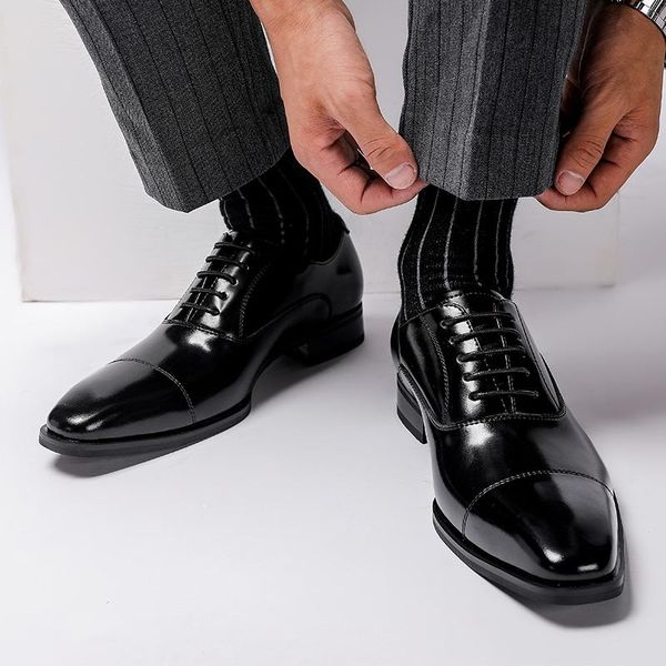 

dress shoes yomior 2021 men casual gentleman formal cow leather loafers business wedding oxfords italian luxury, Black