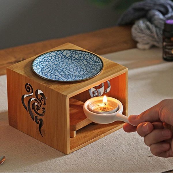 

fragrance lamps creative natural bamboo incense burner candlestick candle essential oil heater aroma night light yoga censer decor crafts