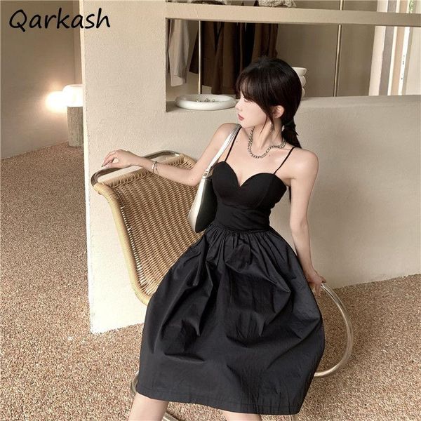 

casual dresses black dress women 2021 summer elegant sleeveless slim party females korean fashion spaghetti strap backless fit and flare des, Black;gray