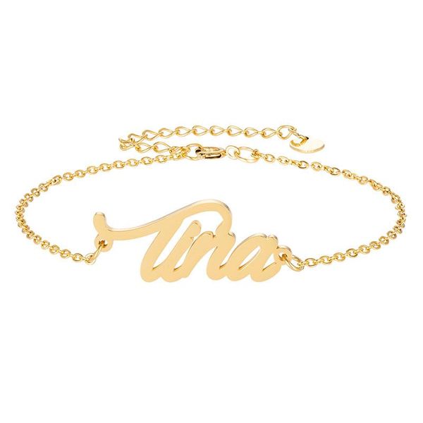 

charm bracelets gold steel name " tina letter for women girl pulseira masculina handwriting words christmas gift, Golden;silver