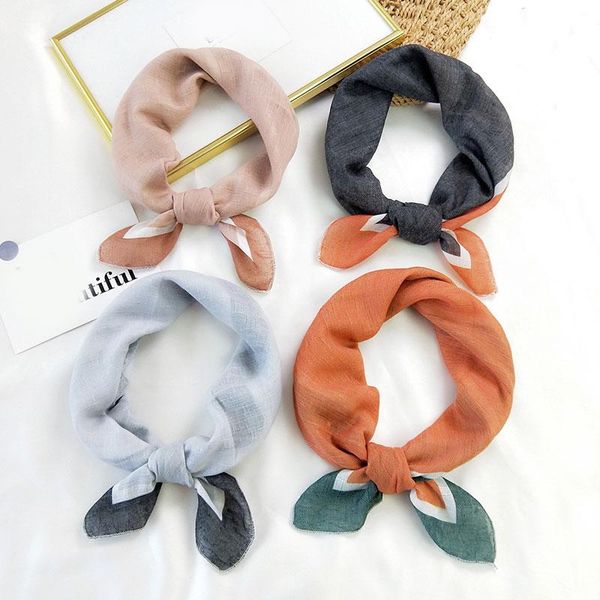 

scarves women floral print handkerchief summer square neck scarf korean silk turban ladies headband bandanas bag handle scarfs, Blue;gray