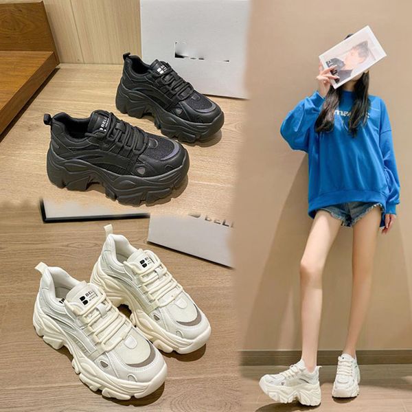 

bl thick soled small white shoes increased leather casual lace up running korean version versatile single, Black