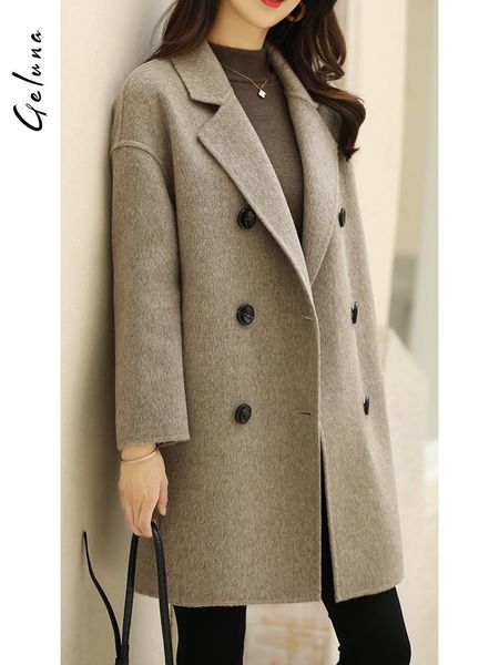 

women's wool & blends 2021 tweed coat middle and long korean double-sided oatmeal zero cashmere autumn, Black