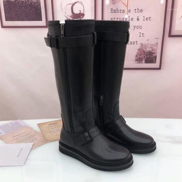 

boots autumn warm comfortable knee high female winter shoes genuine leather buckle decor zipper women1, Black