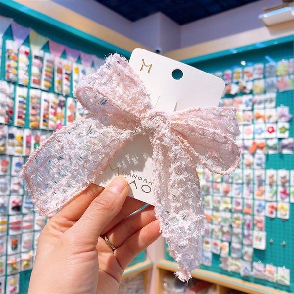 

simple cute girl hair clip net yarn pair hairpin bow candy colors duckbill for children's fashion accessories, Slivery;white