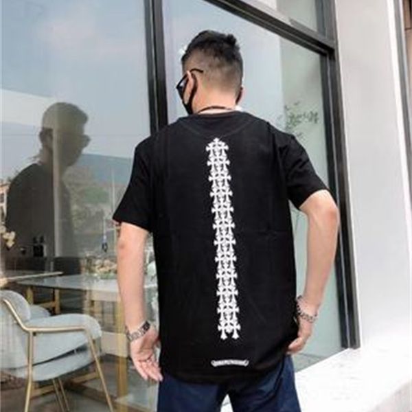 

fashion outlet 21ss chrome 21ss tide brand horseshoe spine superimposed cross short sleeve men's and women's loose casual t-shirt, White;black