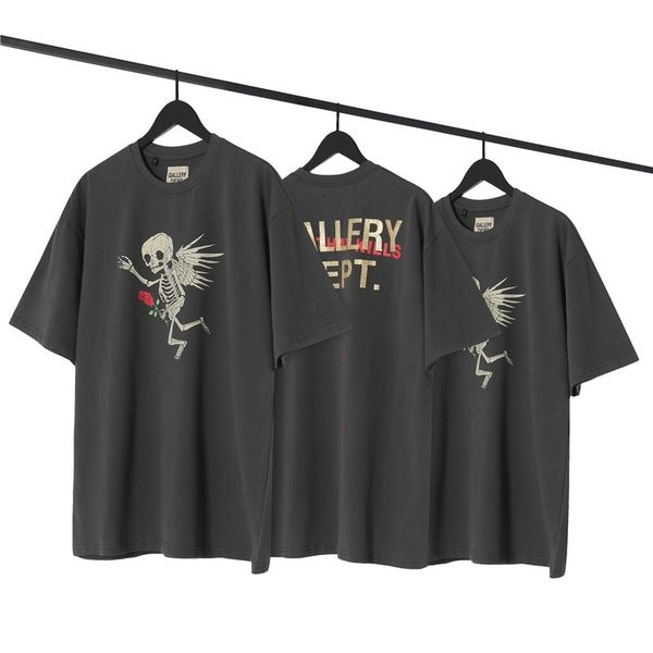 

correct version of gallery dept angel skull print men's and women's loose short sleeve t-shirthlhx, White;black