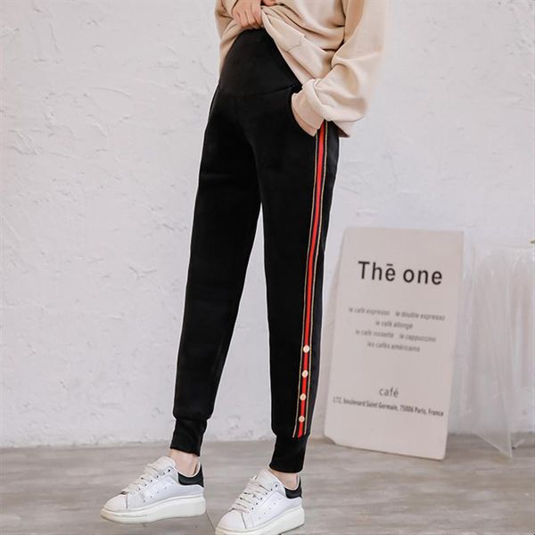 

poungdudu 2021 winter maternity lamb wool pants pregnant stomach lift trousers cotton velvet thickening warm women office lady bottoms, White