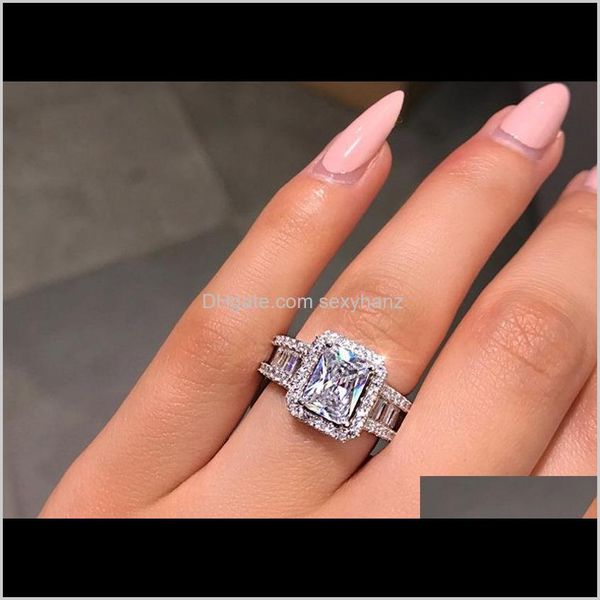 

band rings drop delivery 2021 european and american boutique s925 sterling sier zircon engagement wedding ring ladies evening party jewelry, Silver