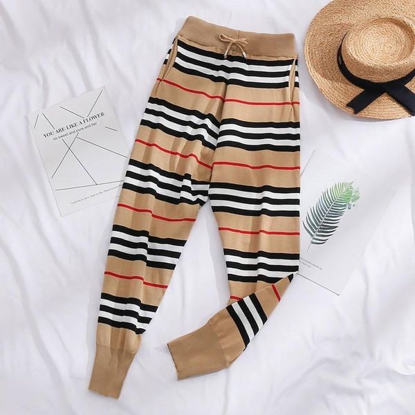 

women's pants & capris british style khaki harem korean-style striped knitted casual high waist capri-pants beam feet loose sports, Black;white