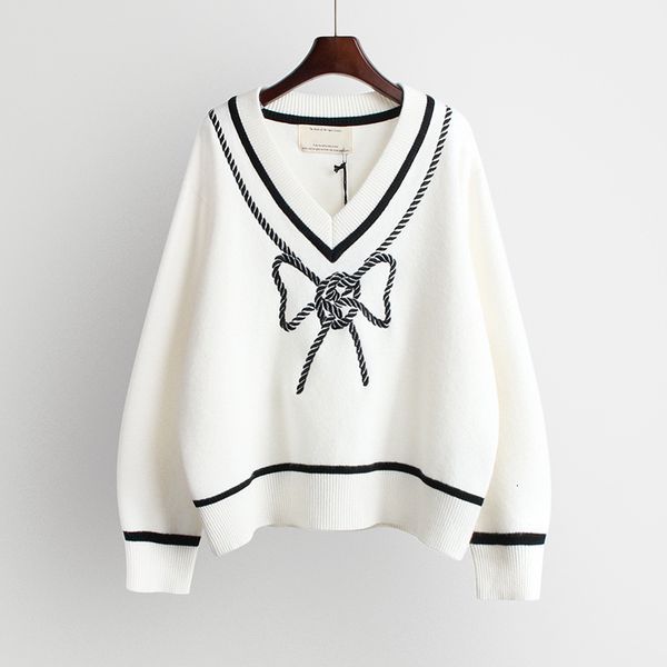

women's sweaters nomikuma korean lace sweater, v-neck jumper in jacquard for women, long sleeve shirt from autumn gdg3, White;black