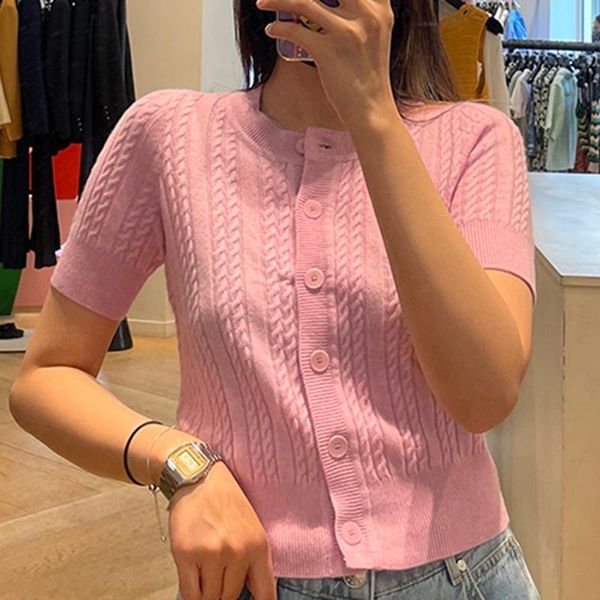 

women's knits & tees autumn short sleeve pink braid leaves pattern cardigan women sweater knitted pull femme jersey mujer casual, White