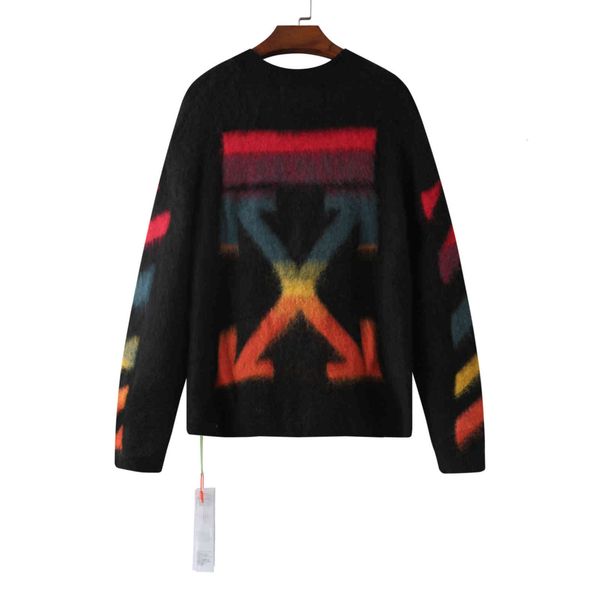

aw2021 haima wool sweater color stripe arrow print loose couple, Black