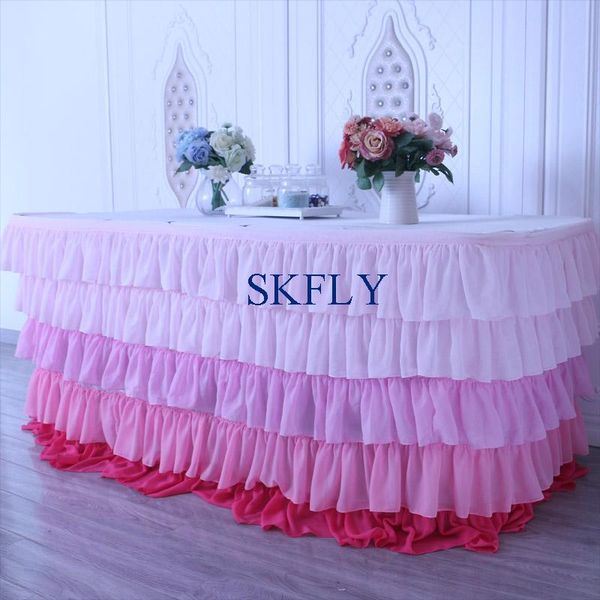 

christmas 5 layers custom made engagement party wedding ruffled light pink baby mixed chiffon table skirt