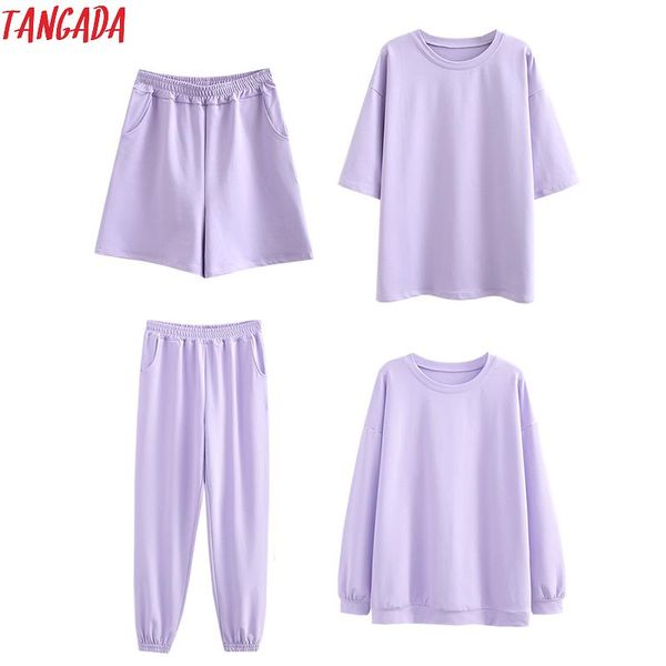 

women's hoodies & sweatshirts tangada 2021 autumn women terry 95% cotton sweatshirt suit oversized sets o neck suits 6l30, Black