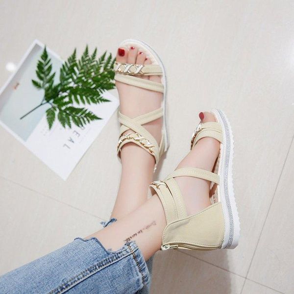 

women's sandals pure color simple fashion all-match vamp metal decoration cute open toe casual, Black